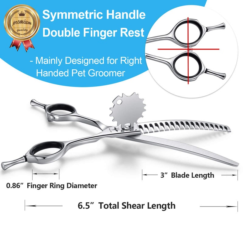 PURPLEBIRD 6.5 Inch Downward Curved Dog Grooming Scissors Pet Chunker Shears Professional Safety Blunt Tip Trimming Shearing for Dogs Cats Face Paws Limbs Japanese Stainless Steel Silver - Image 3